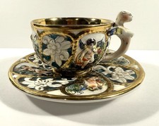 Antique CAPODIMONTE PORCELAIN TEA CUP/SAUCER, Hand-Painted, Italy, 177/1366