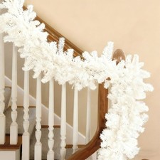 9FT White Christmas Garland Xmas Bushy For Stairs Home Fence Door Fireplace UK