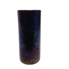 Signed Molina Iridescent Art Glass Vase Purple Blue Brown Tones 7.5" Pre-Owned 