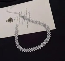 Silver Choker Necklace Crystal Rhinestone 3 Row Geometric Diamante Shine Party