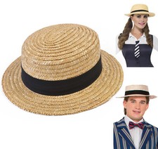 Adult Straw Boater Summer BBQ Festival School Boy Girl Fancy Dress Costume Hat
