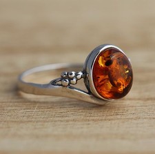 Cognac Baltic Amber 925 Sterling Silver Ring Jewellery Gift Boxed