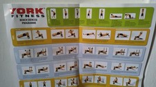 York Fitness Bench Exercise Programme Poster  A3 Home Gym Chart Weight Training 