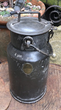 Antique vintage Danish 4 pint milk can by FM galv tin brass wrought iron 11"high