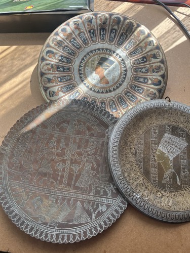 Three vintage egyptian metal - vintage,