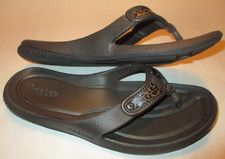 Reebok Womens 6, Mens 5 Brown Lightwt. Cushioned Animal Print Strap Flip Flops