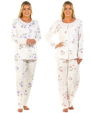 Sue Marks Cotton Pyjamas Ladies Florence Floral Round Neck Button Pyjama Set