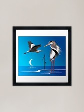 Heron's Moon. Framed Art Print
