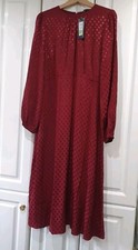 M&S Collection Red/Burgundy Satin Feel Spotted Long Sleeve Dress Size UK 12 New