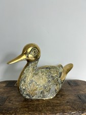 Vintage Brass Duck / Floral