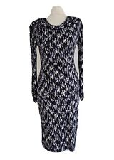 Ghost London Womens Navy Patterned Cowl Neck Long Sleeve Jersey Midi Dress-UK 8.