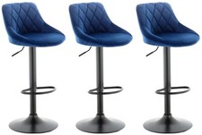3 X Velvet Bar stools , set of 3,  GREY, BLACK, PINK, BLUE, Matt Black Metal