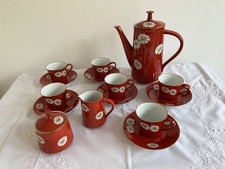 Noritake Nippon Toki Kaisha Red And White Daisies Coffee set Vintage