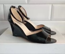 L K BENNETT Black Patent Ankle Strap Wedge Cruise Shoes Size 38.5 - 5½