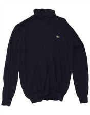 LACOSTE Mens Roll Neck Jumper Sweater Size 5 Large Navy Blue Wool HQ13
