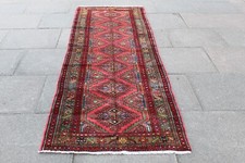 Vintage Hand Made Traditional Oriental Wool Faded Red Pink Long Runner 312x93cm