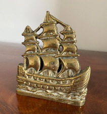 ANTIQUE BRASS NAUTICAL GALLEON CLIPPER SHIP BOAT MARITIME PEN STAND DESK ITEM