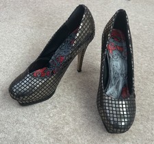 RARE VINTAGE ? Iron Fist Platform Stiletto Statement Heels Metallic Black UK 7