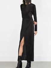 Zara Plisse Pleated Black Midi
