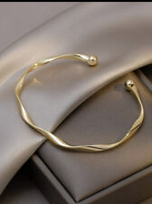 9KT GOLD PLATED BANGLE ADJUSTABLE TEXTURED TWIST BRACELET GIFT UK SELLER S01