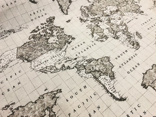 Grey world map fabric - world,