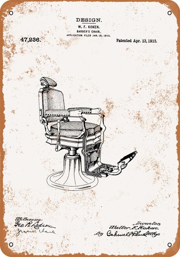 Metal sign 1915 barber - barber, chair