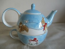 WHITTARD ~TEA FOR ONE (E) ~ TEAPOT & CUP ~ BUNNY & SQUIRREL ~ SNOW SCENE (G)