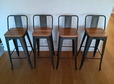Gunmetal Wooden Bar Stools X4