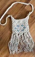 ladies Crochet cotton Crossbody handBag Boho  Fringe beaded Tassel monsoon vgc
