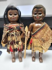 Pair Of Vintage Maori Costume Dolls  7 Inch Tall