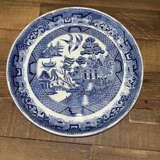 Vintage Stone China Staffordshire Blue Willow Cake Stand Serving Plate A3