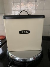 Genuine Large Aga Cream & Black Bread Bin - Metal Heavy Based Country Kitchen