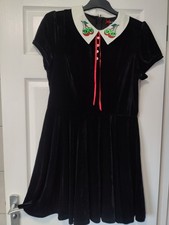 BNWT Hell Bunny 2xl 18 Black Velvet Dress Mini Cherry Poison Skull Goth Alt