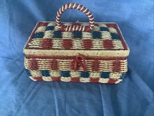Musical Woven Vintage Sewing Basket.Red White,Blue &Gold