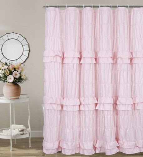 Pink ruffle shower curtain - pink,