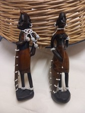 2 Brown Mix African Masai Figurines. Used Condition. Size S.  Beaded Lovely