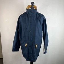 Men’s Puffa Original Waterproof Coat size L Navy Blue & Yellow inc Stow Hood
