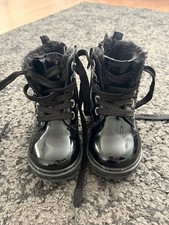 George Asda Girls' Black Patent Scallop Trim Ankle Boots UK Size 4.