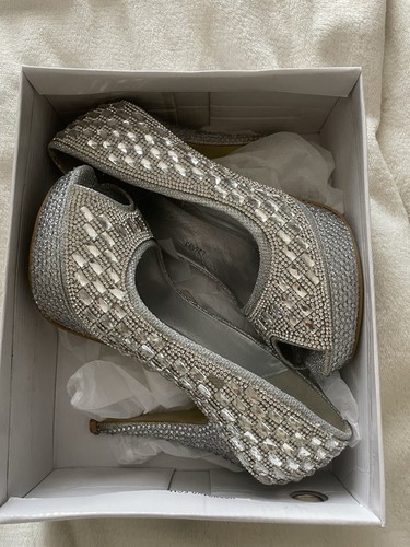 Silver jewelled high platform - jewelled,