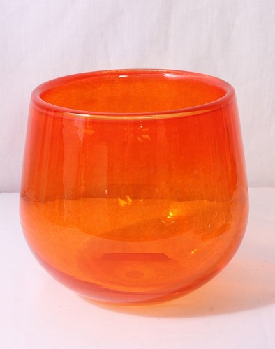 Heavy art glass vase orange - glass,