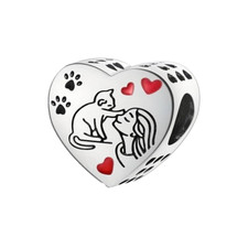 Heart Cat Lover Charm Sterling