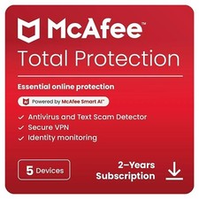McAfee Total Protection 2025 Antivirus 5 PC Devices 2 Years (EMAIL)