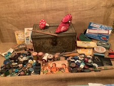 VINTAGE SEWING HABADASHERY JOB LOT IN OLD TIN 