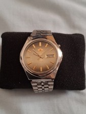 Vintage Orient AAA Crystal Automatic Mens Watch Golden Dial Day/Date 21 Jewels