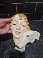 Original Art Deco 1920s Czechoslovakian Wall Plaque Lady with greyhound , RARE