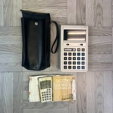 Vintage Calculator - Brother 201 - Leather Case & Instruction - Retro - Battery