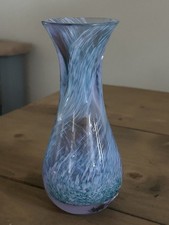Blue White Swirls Vintage Scottish Caithness Handcrafted Blown Glass Posy Vase 