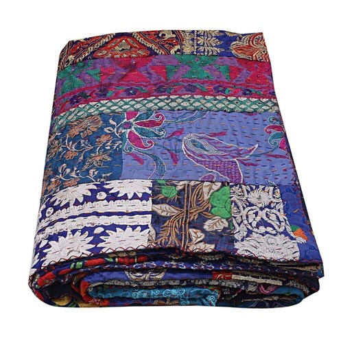 Kantha silk throw blanket - kantha,