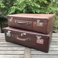 Pair of Vintage 1950/60s Globetrotter hard shell suitcases World's Most Famous
