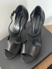 Black Leather Stiletto Heel Shoe uk 37 NICOLE FARHI Open Side peep toe Excellent